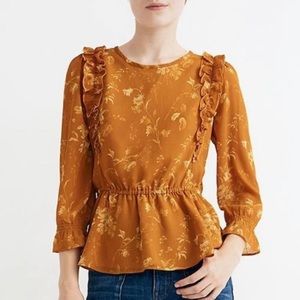 NWT Madewell Ruffle Shoulder Peplum Top in Tonal Botanical